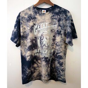 Vintage tie-dyed cropped G.R.E.A.T. tee t-shirt size L Large navy gray silver